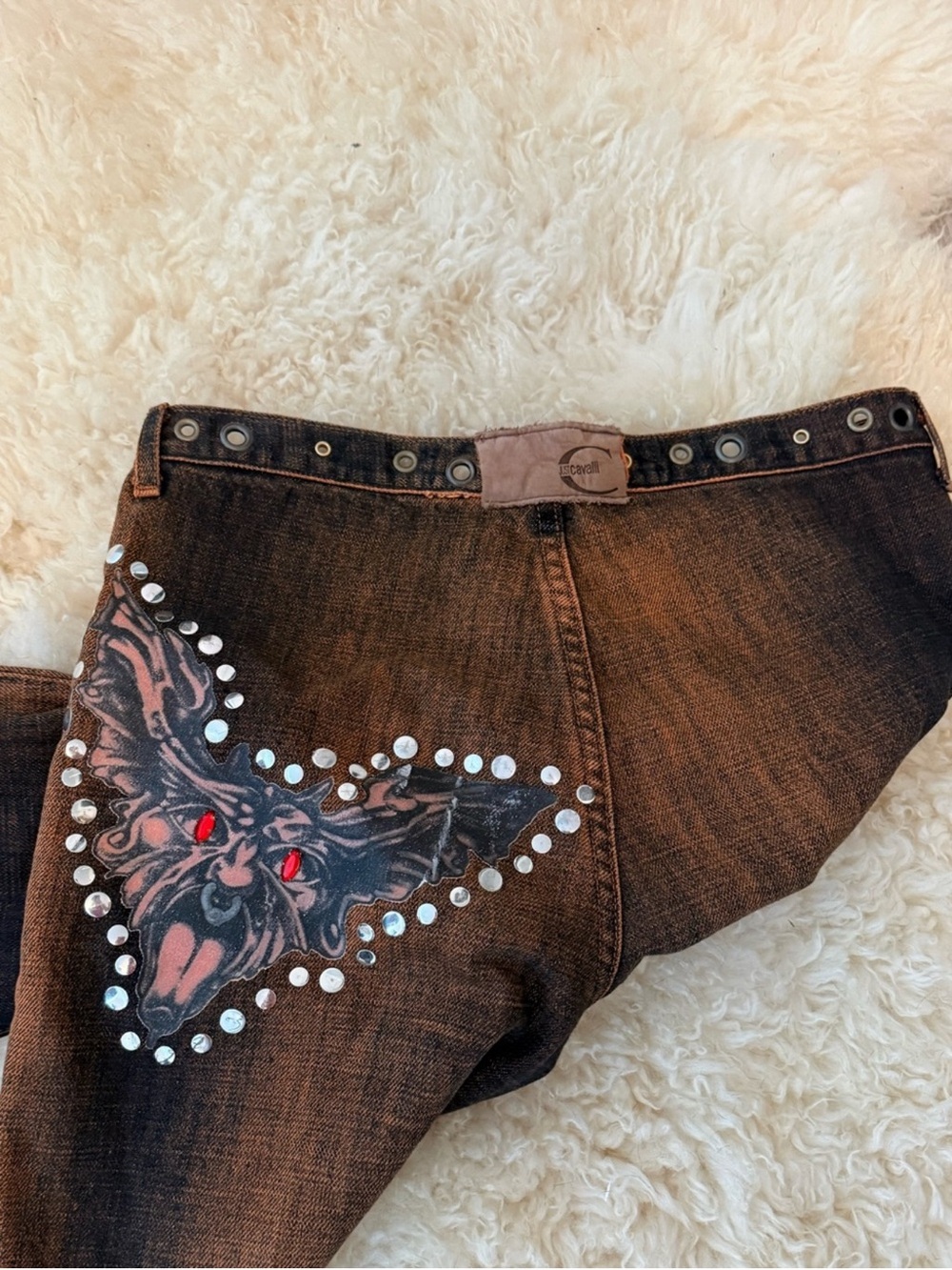 RARE 🔥 Just Cavalli 2003 Low Rise Bat Acid Wash Jeans - Picture 4 of 15